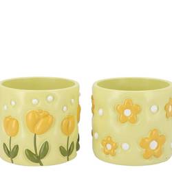 Keramik Übertopf Juul Blumen mix gelb 13x13x11cm