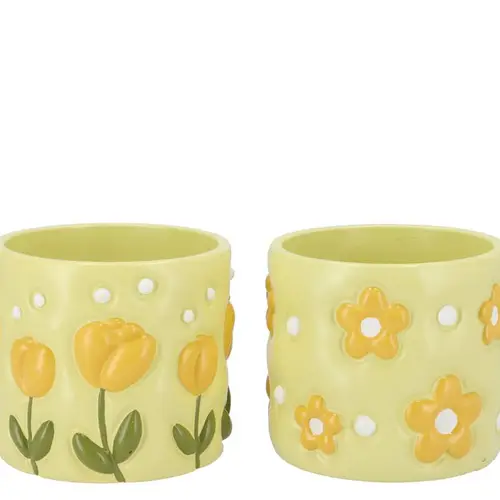 Keramik Übertopf Juul Blumen mix gelb 13x13x11cm