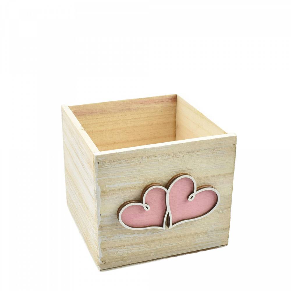 Holz Übertopf Herz rosa D13.5cm H12cm 