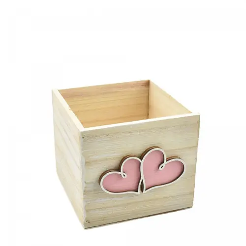 Holz Übertopf Herz rosa D13.5cm H12cm 