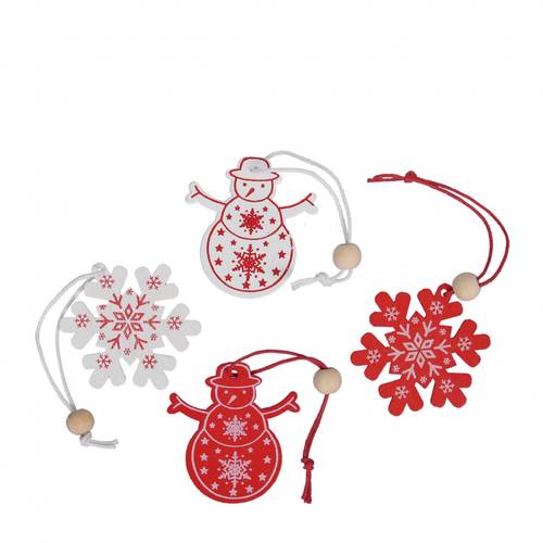Hänger Weihnachten mix Holz weiss/rot 05cm