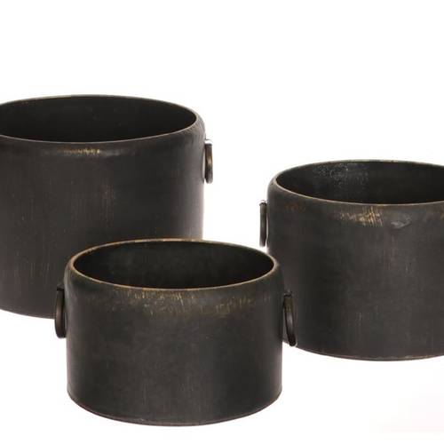 Deko Topf 3/Set Satina schwarz Metall