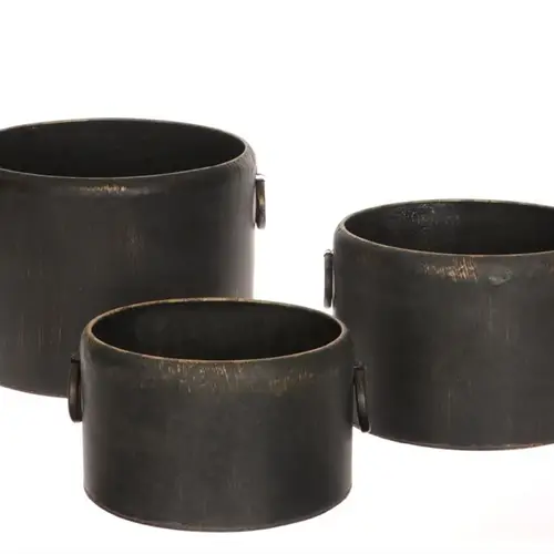 Deko Topf 3/Set Satina schwarz Metall