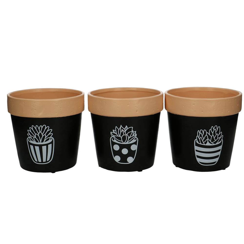 Keramik Übertopf Print schwarz mix D13cm H12.5cm