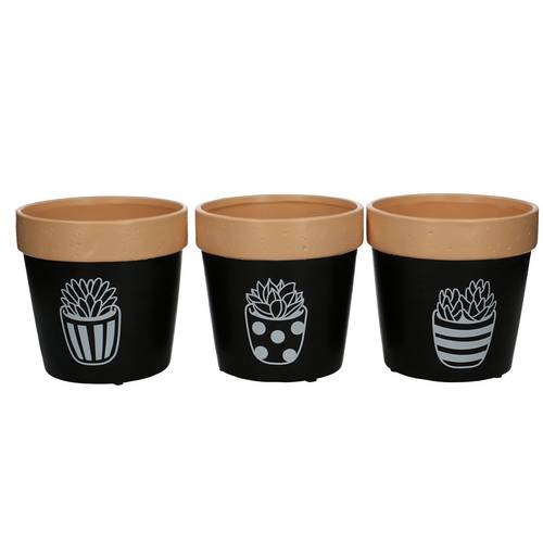 Keramik Übertopf Print schwarz mix D13cm H12.5cm