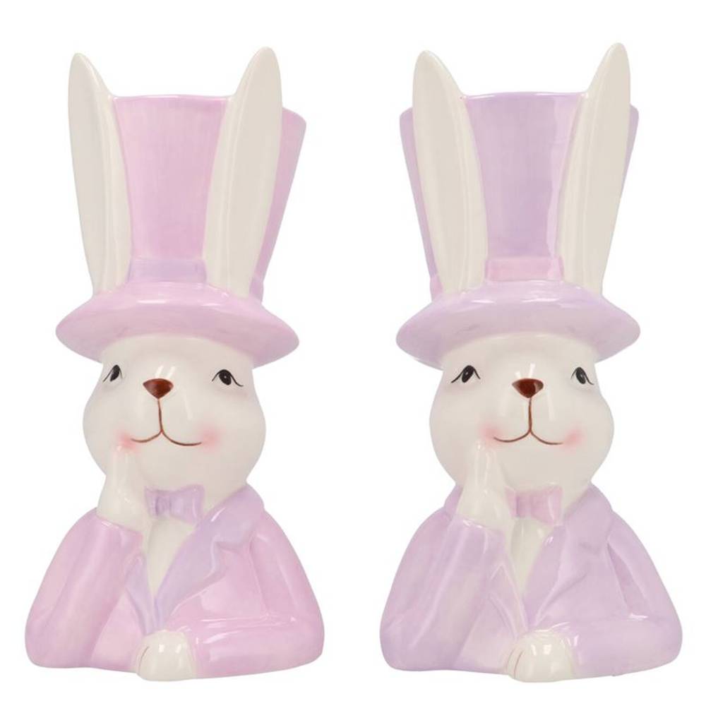 Keramik Hase mit Hut Dreamy mix lila 12x14x25cm
