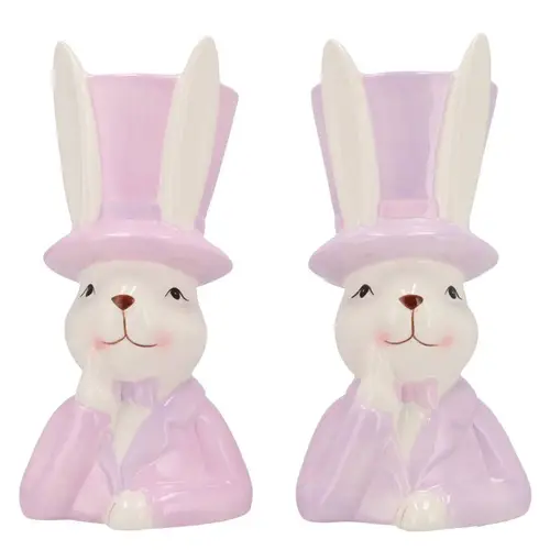 Keramik Hase mit Hut Dreamy mix lila 12x14x25cm