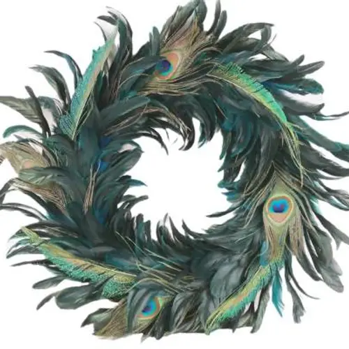 Kranz Pfauenfeder blau D40cm