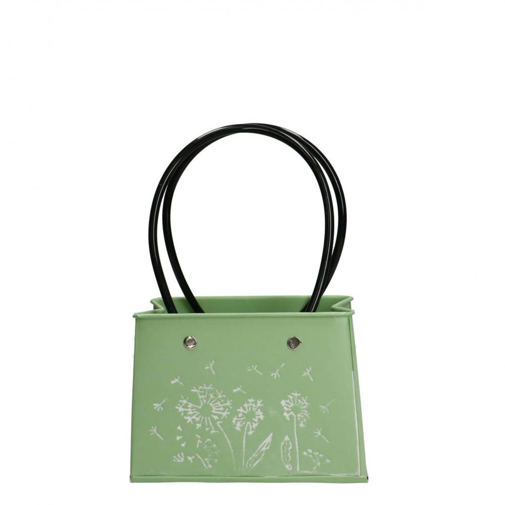 Zink Tasche Blume grün 14x07x11cm