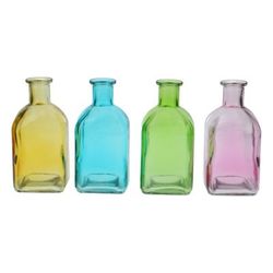 Glas Flasche 4eck mix D02/07cm H13cm