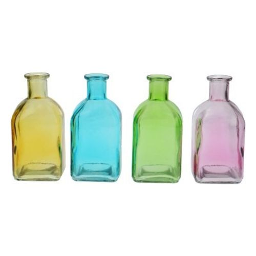 Glas Flasche 4eck mix D02/07cm H13cm