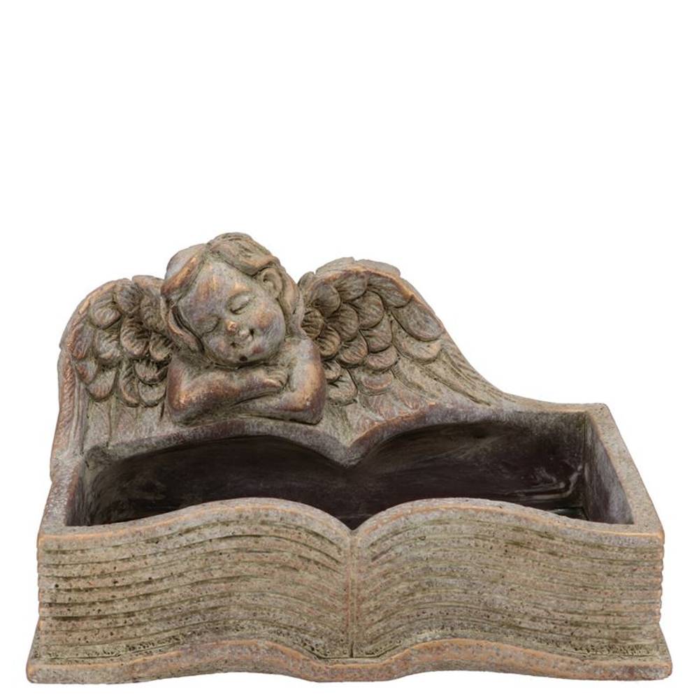 Beton Übertopf Engel+Buch gold 23x17x14cm