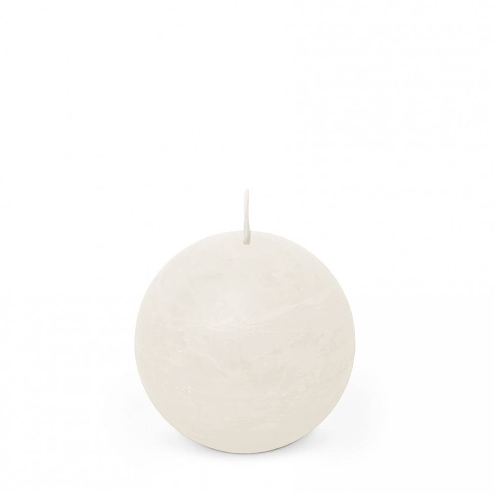 Kerze Kugel Rustikal weiss D08cm