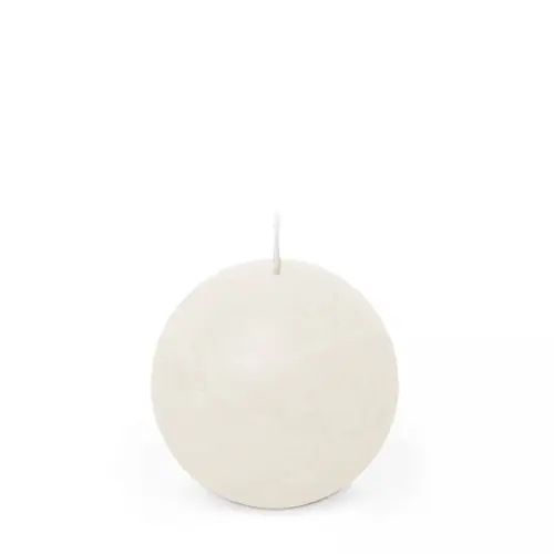 Kerze Kugel Rustikal weiss D08cm