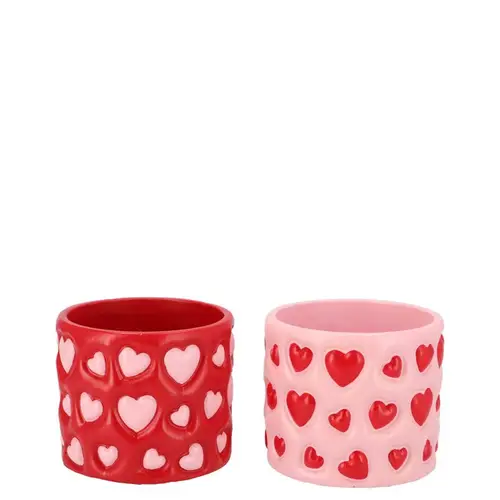 Keramik Übertopf Juul Herz rosa/rot 12x12x09cm