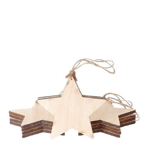 Deko Hänger Stern Holz natur 15cm 10st