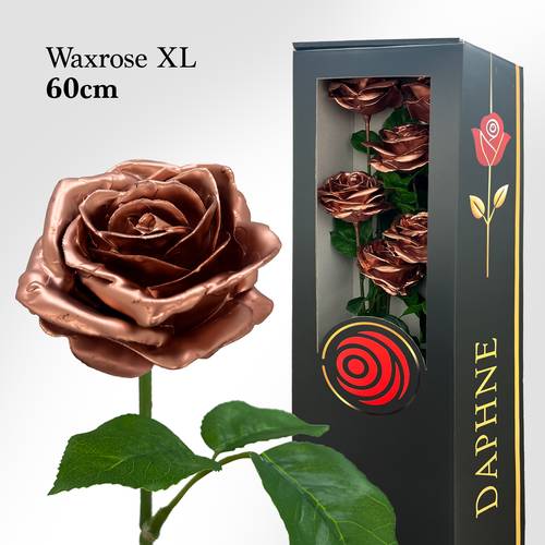 Plastik Wachs Rose XL auf Stiel kupfer L60cm