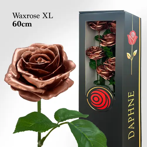 Plastik Wachs Rose XL auf Stiel kupfer L60cm