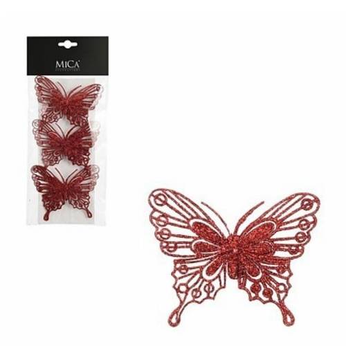 Deko Schmetterling auf Clip rot 10cm x3