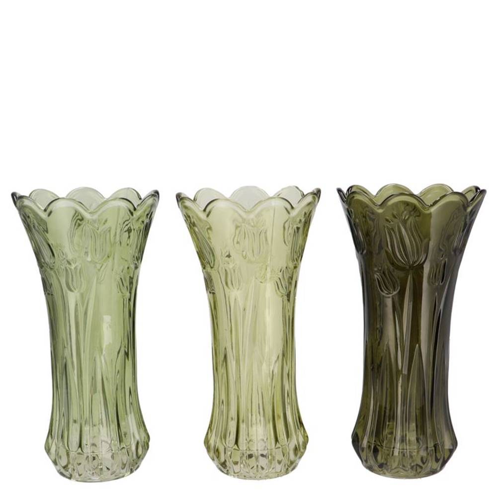 Glas Vase Delight Tulpe mix grün 11x20cm
