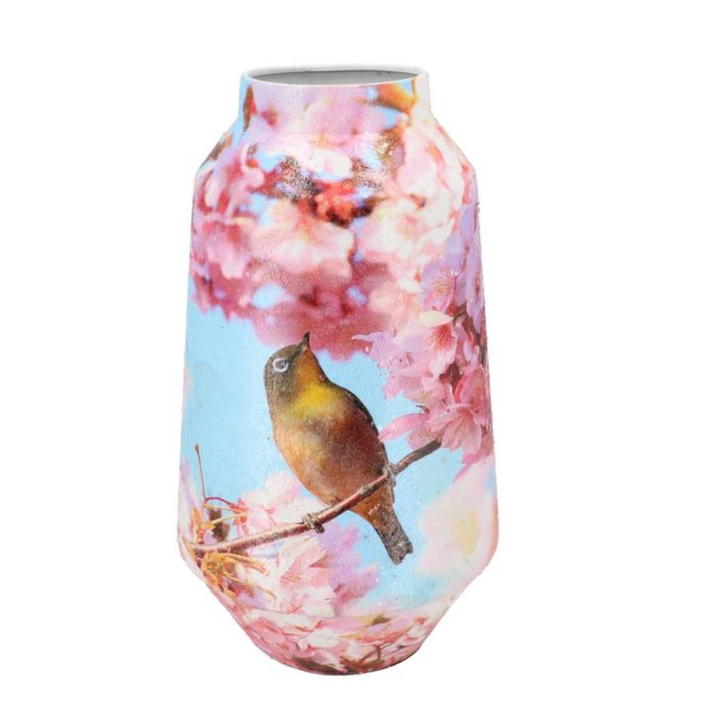 Eisen Vase April Vogel blau 20x20x39cm