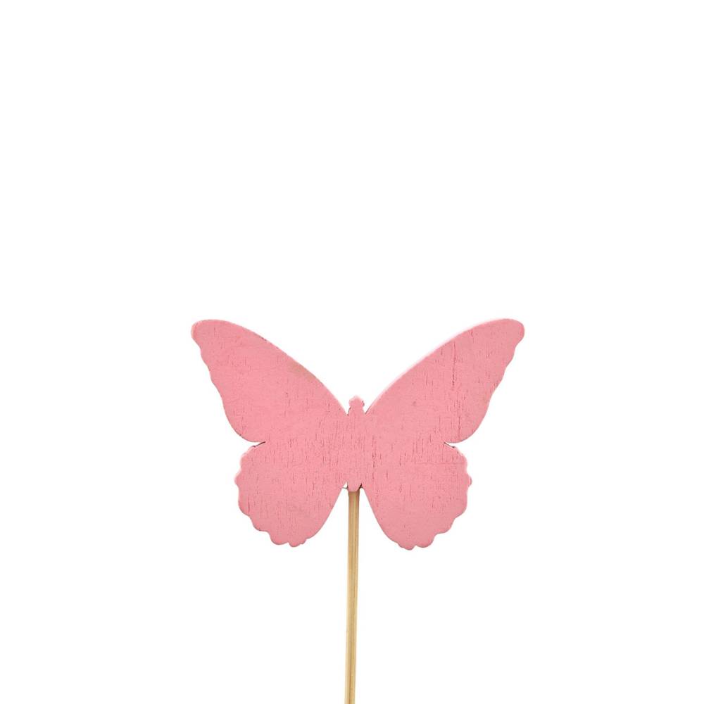 Schmetterling Holz auf Stab rosa L12cm D06cm