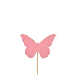 Schmetterling Holz auf Stab rosa L12cm D06cm