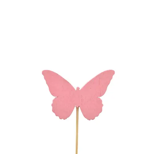 Schmetterling Holz auf Stab rosa L12cm D06cm