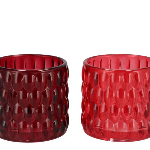 Glas Teelicht Jazz Bubbles rot mix D10cm H09cm
