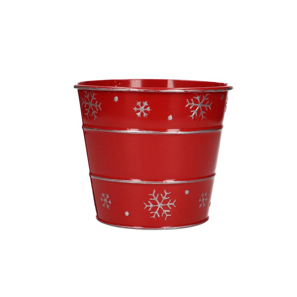 Zink Übertopf Snowflakerot D14cm H13cm