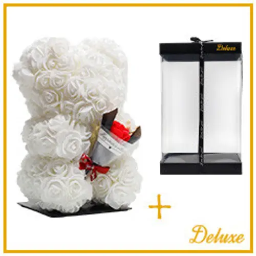 Foam Bär/Strauß Rosen weiss +Standard 25cm
