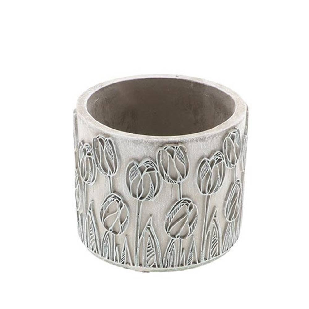 Keramik Übertopf Tulpe grau D15cm H13.5cm