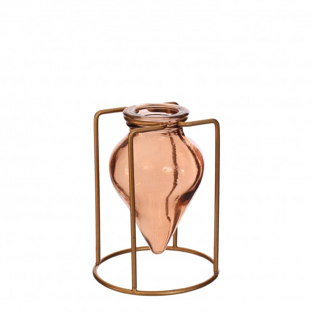 Glas Vase Breeze in Rahmen braun D08.5cm H11cm