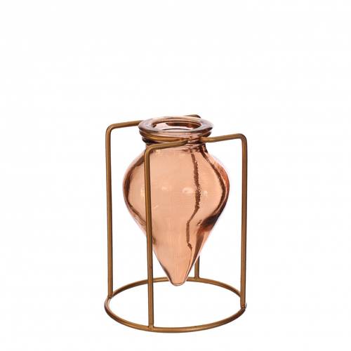 Glas Vase Breeze in Rahmen braun D08.5cm H11cm