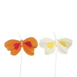 Schmetterling auf Stab orange/weiss H20cm