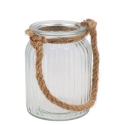 Glas Windlicht Rille mit Seil D11cm H15cm