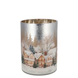 Glas Teelicht Ruby Winter Haus silber 10x13cm