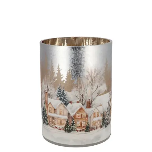 Glas Teelicht Ruby Winter Haus silber 10x13cm