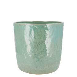 Keramik Übertopf Iron Stone türkis 12x12x11cm