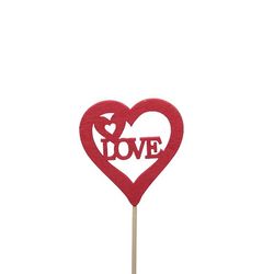 Herz auf Stab Holz Love rot D07cm L20cm