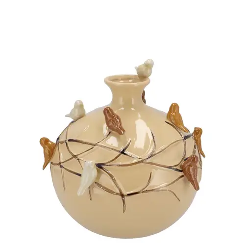 Keramik Vase Vogel Globe Sand creme 14x14x14cm