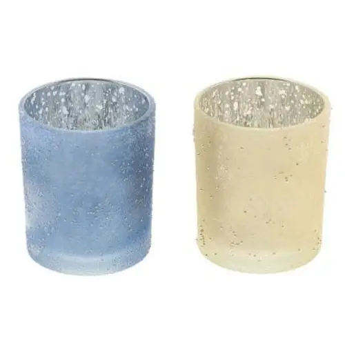 Glas Teelicht Glitter 2/Set D07cm H08cm