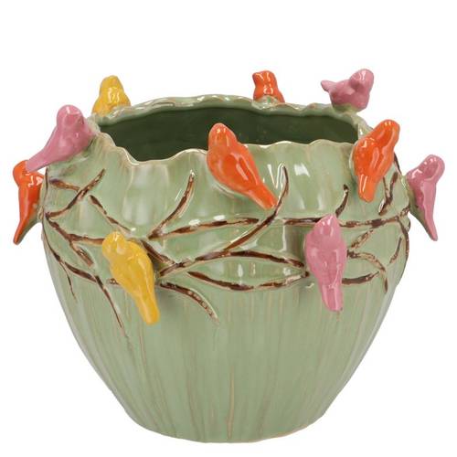 Keramik Übertopf Vogel Pistache grün 26x26x20cm