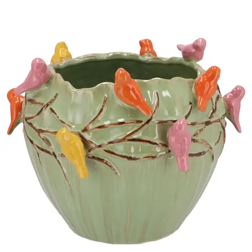 Keramik Übertopf Vogel Pistache grün 26x26x20cm
