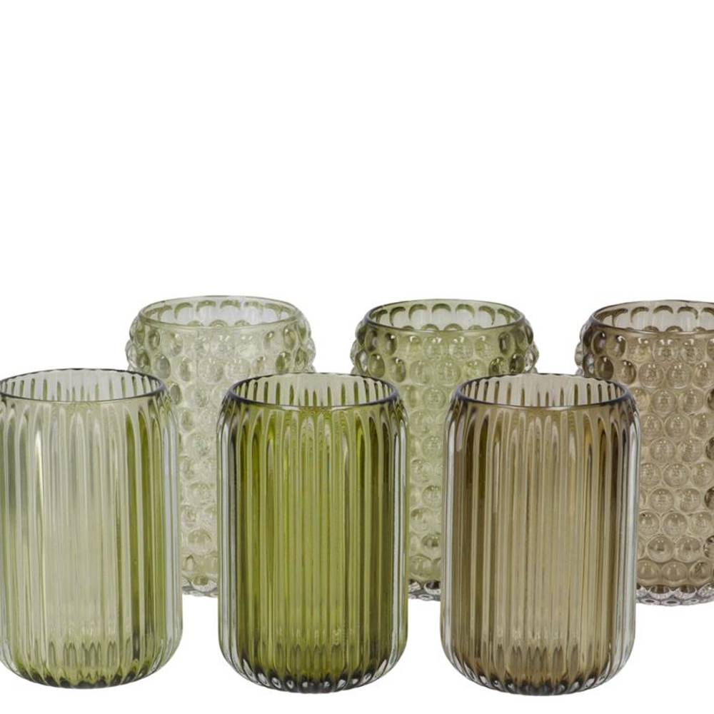 Glas Teelicht Roman grün mix D09cm H13cm