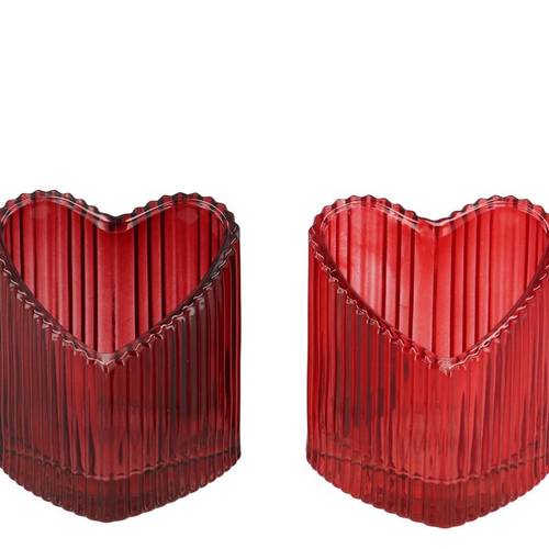 Glas Teelicht Herz Amour Rib mix rot 08x07x08cm