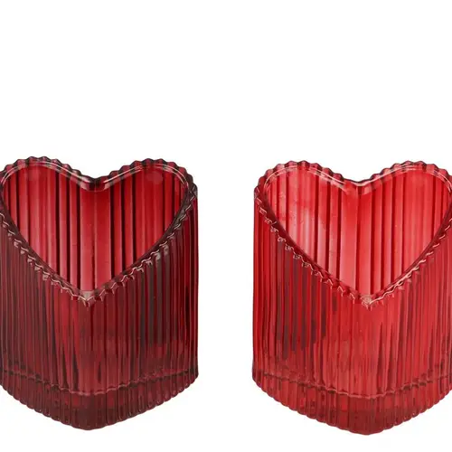 Glas Teelicht Herz Amour Rib mix rot 08x07x08cm