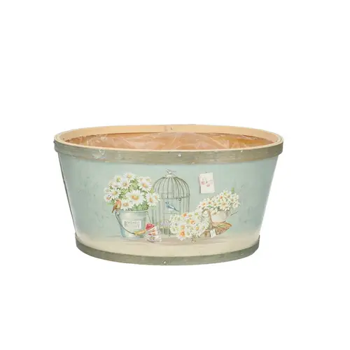 Holz Übertopf Daisy hellblau 22x18x11cm