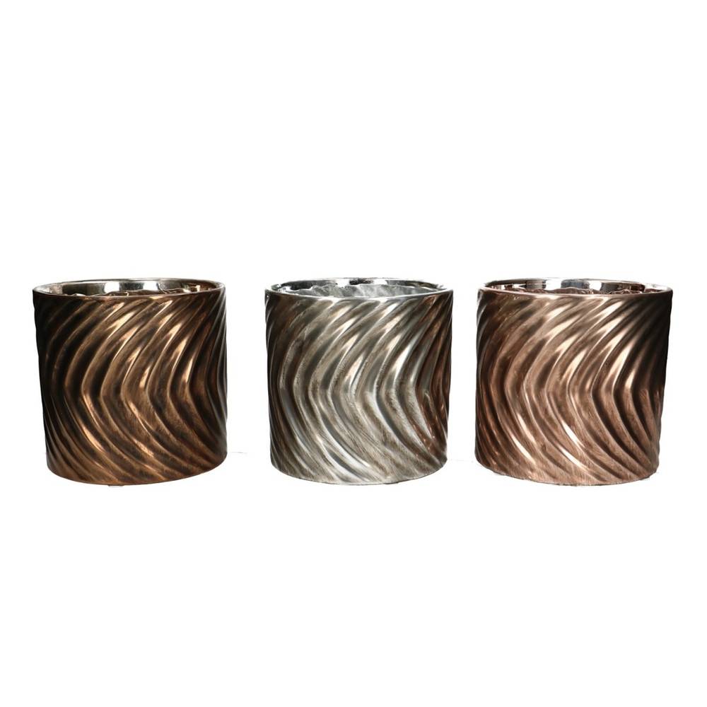Keramik Übertopf geriffelt mix D13cm H11cm