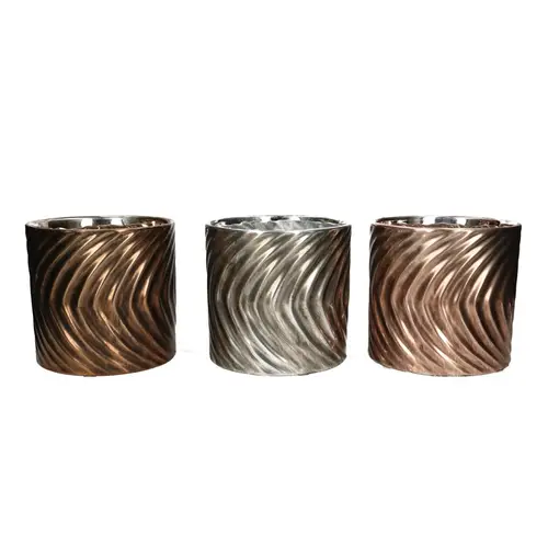 Keramik Übertopf geriffelt mix D13cm H11cm